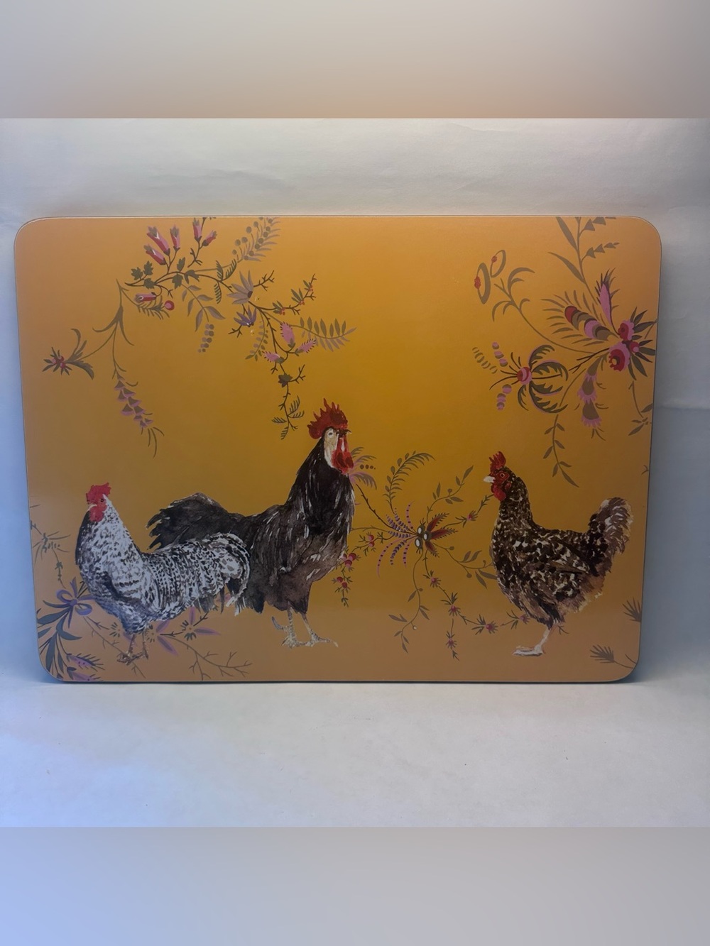 Williams-Sonoma Rooster Francais Cork Backed Hard Placemats Fall 16x12" Set of 2